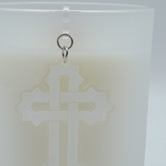 Etched Acrylic Cross Candle Charm | Elegant Candle Jewelry - Picture 2 of 3